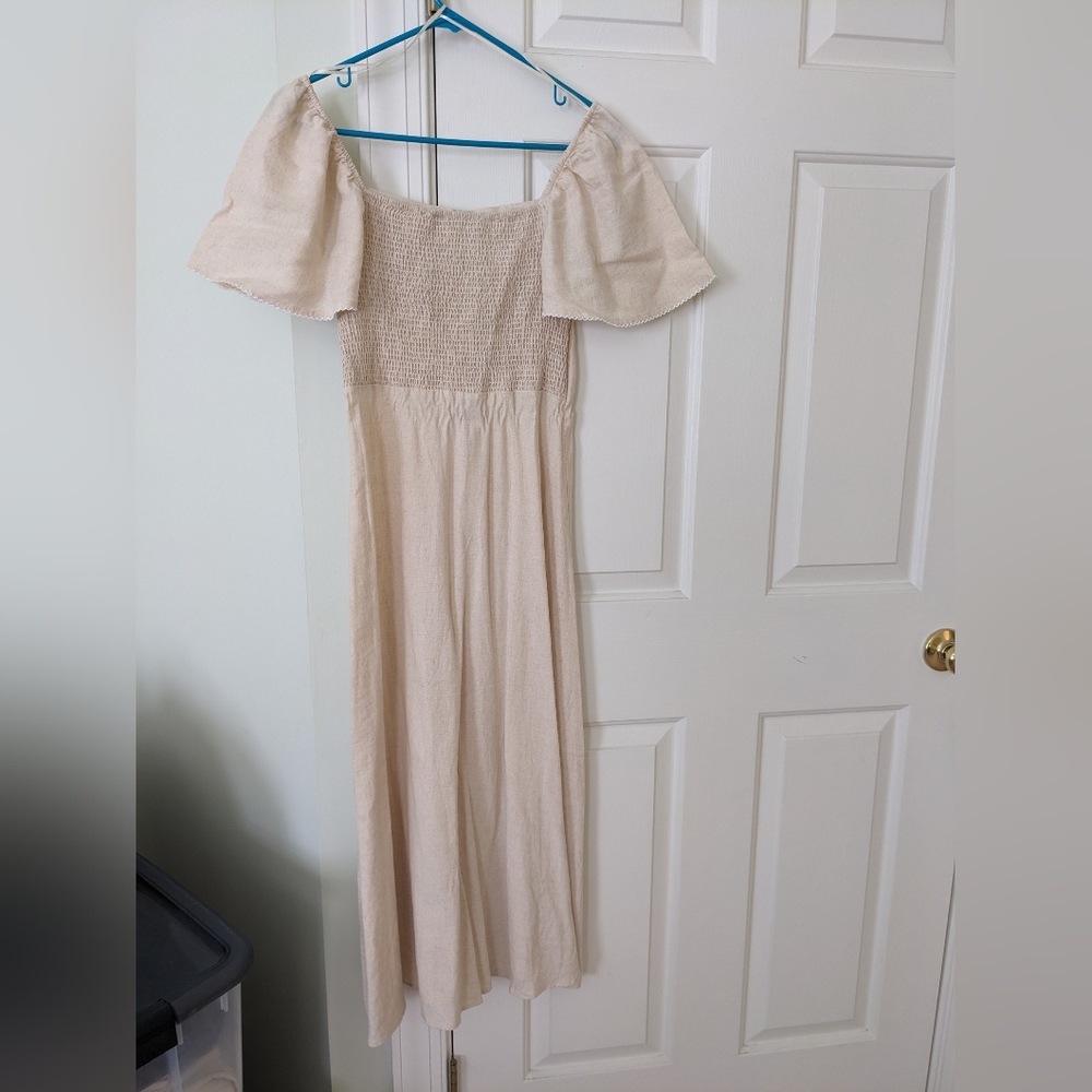Mango Linen midi beige dress Size S New with tag